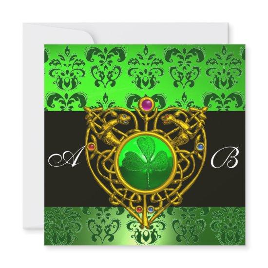 ST. PATRICK'S CELTIC HEART Green Damask Monogram