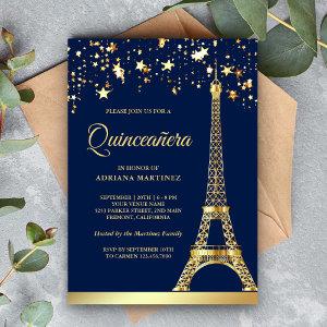Star Confetti Gold Eiffel Tower Navy Quinceanera