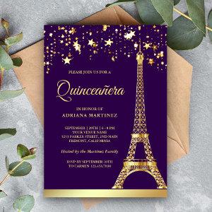 Star Confetti Gold Eiffel Tower Purple Quinceanera