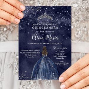 Starry Night Navy Blue Dress Silver Quinceañera
