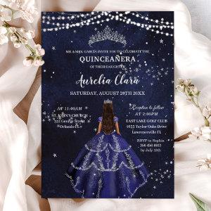 Starry Night Navy Blue Dress Silver Quinceañera