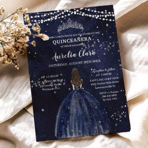 Starry Night Navy Blue Dress Silver Quinceañera