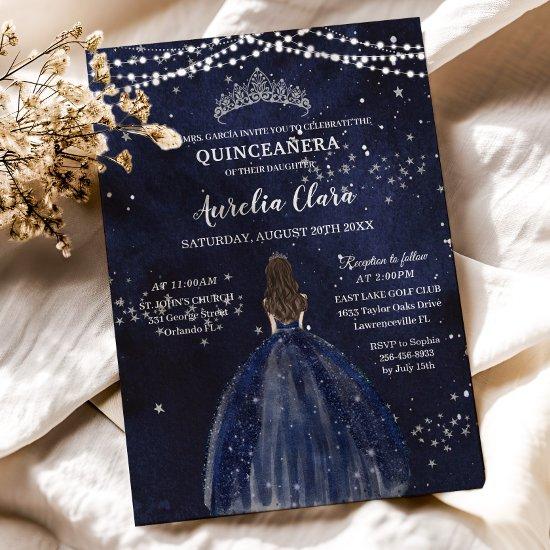 Starry Night Navy Blue Dress Silver Quinceañera