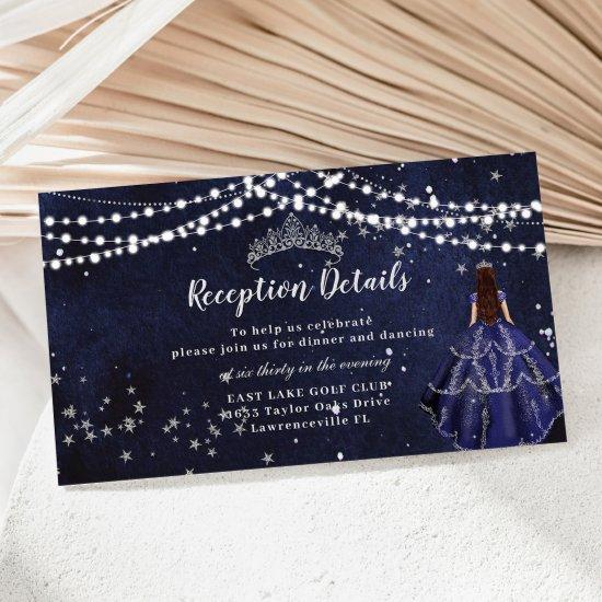 Starry Night Navy Blue Gown Quinceañera Reception Enclosure Card