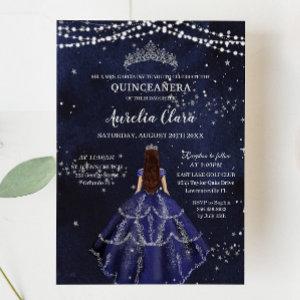Starry Night Navy Blue Gown Silver Quinceañera