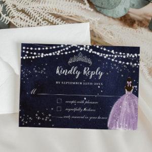 Starry Night Purple Lilac Dress Silver Quinceañera RSVP Card