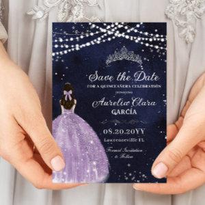 Starry Night Purple Lilac Gown Silver Quinceañera Save The Date