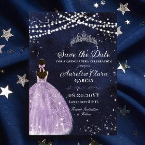 Starry Night Star Purple Quinceañera Save the Date