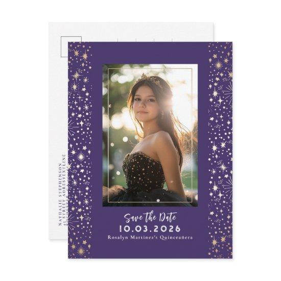 Stars Celestial QUINCEANERA Save The Date Photo Announcement Postcard