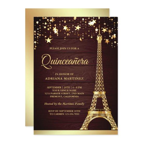 Stars Confetti Gold Foil Eiffel Tower Quinceanera