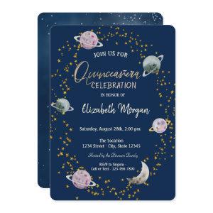 Stars Planets Galaxy Blue Quinceañera