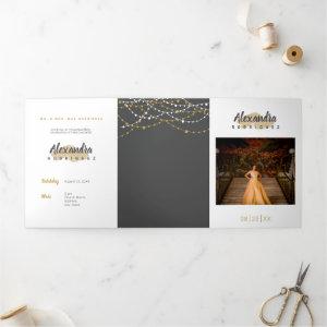 Steel Gray and Gold Photo Quinceanera Tri-Fold