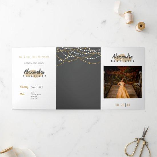 Steel Gray and Gold Photo Quinceanera Tri-Fold