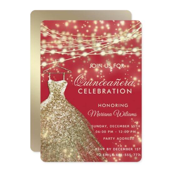 String lights gold red glitter dress