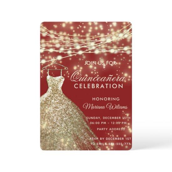String lights gold red glitter dress