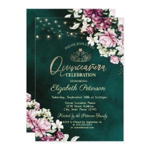 String Lights Pink Flowers Green Quinceañera