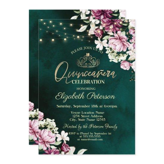 String Lights Pink Flowers Green Quinceañera