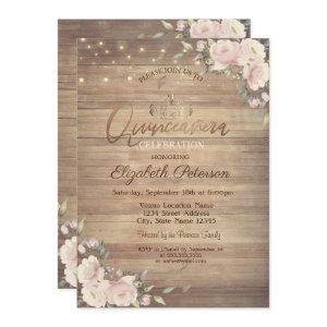 String Lights Pink Flowers Wood Quinceañera