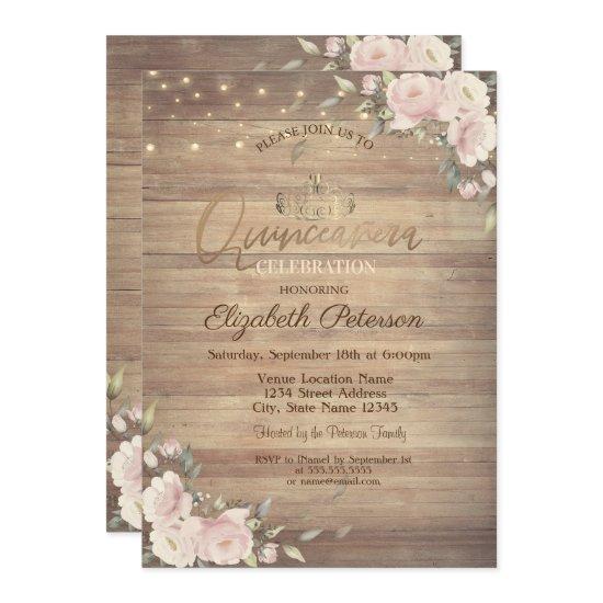 String Lights Pink Flowers Wood Quinceañera