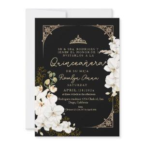 Stylish Black Floral Orchids Princess Quinceañera