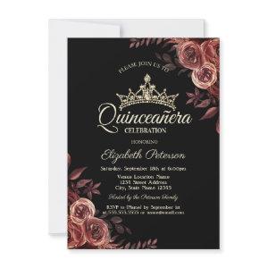 Stylish Dark Red Roses Gothic Quinceañera