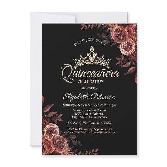 Stylish Dark Red Roses Gothic Quinceañera