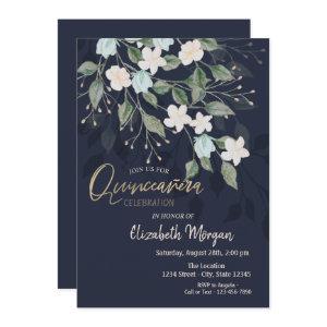 Stylish Flowers Navy Blue Quinceañera