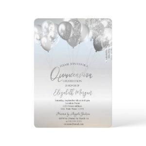 Stylish Glitter Drips Balloons Silver Quinceañera