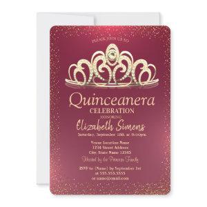 Stylish Gold Confetti Tiara Burgundy Quinceañera
