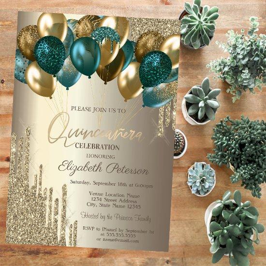 Stylish Gold Glitter Drips Balloons  Quinceañera
