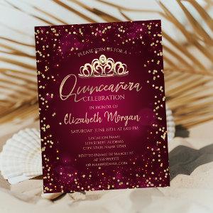 Stylish Gold Tiara,Diamonds Burgundy Quinceañera