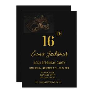 Stylish Masquerade Black Gold 16th Birthday Party