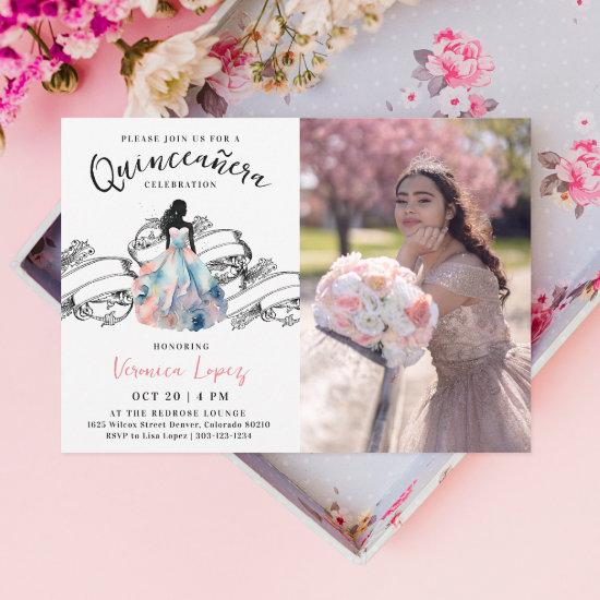 Stylish Princess 15th Quinceañera Watercolor Photo