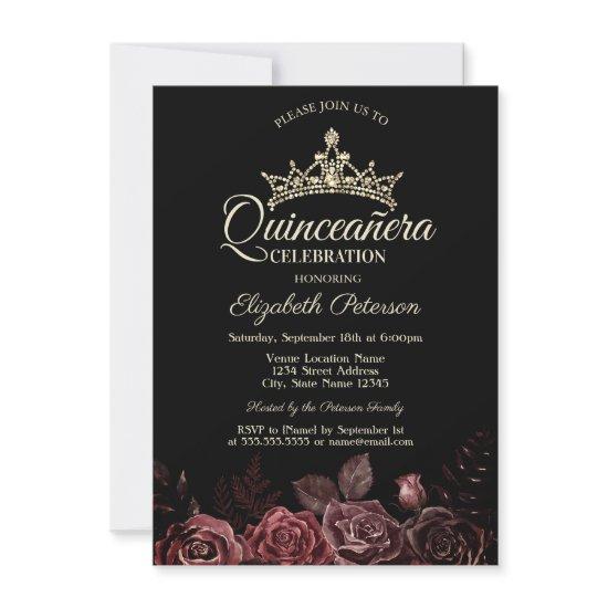 Stylish Red Roses Gothic Quinceañera