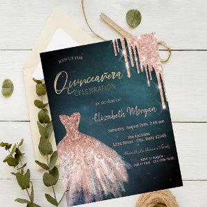 Stylish Rose Gold Glitter Drips Dress Quinceañera