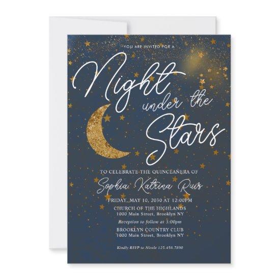 Stylish Under the Stars Blue Gold Moon Quinceañera