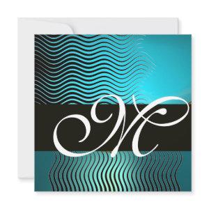 STYLISH WAVES MONOGRAM,aqua blue turquase,sapphire