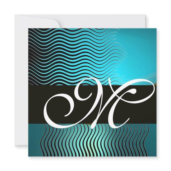 STYLISH WAVES MONOGRAM,aqua blue turquase,sapphire