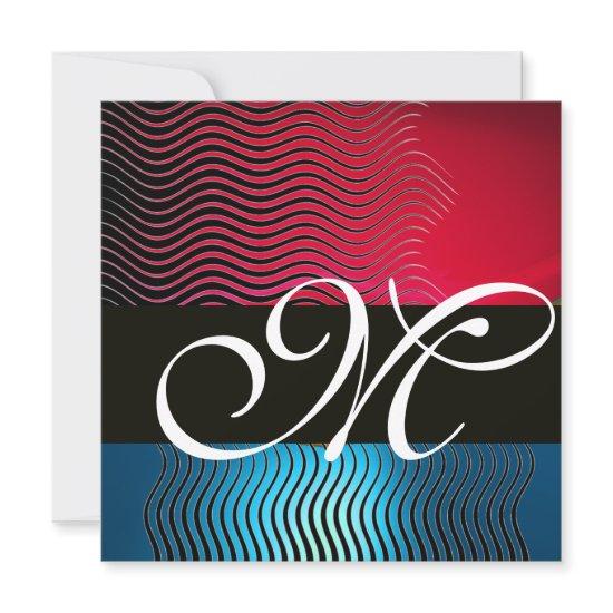 STYLISH WAVES MONOGRAM,Blue Sapphire,Red Burgundy