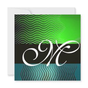 STYLISH WAVES MONOGRAM,blue turquase emerald green