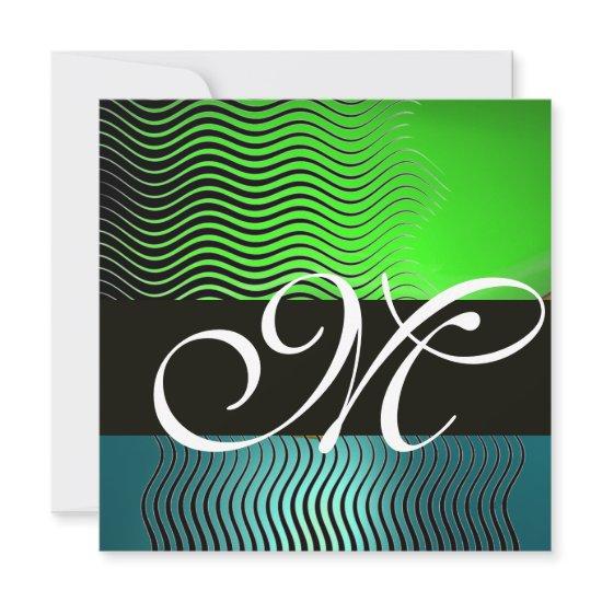 STYLISH WAVES MONOGRAM,blue turquase emerald green