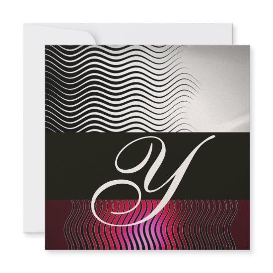 STYLISH WAVES MONOGRAM, Gold Red Ruby Burgundy