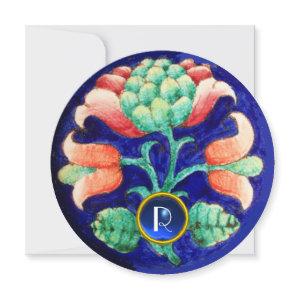 STYLIZED FLOWER/ PINK GREEN BLUE GEM MONOGRAM