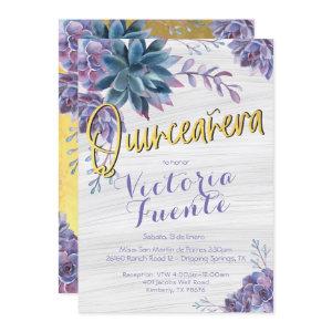 Succulent Gold Foil Watercolor Quinceañera