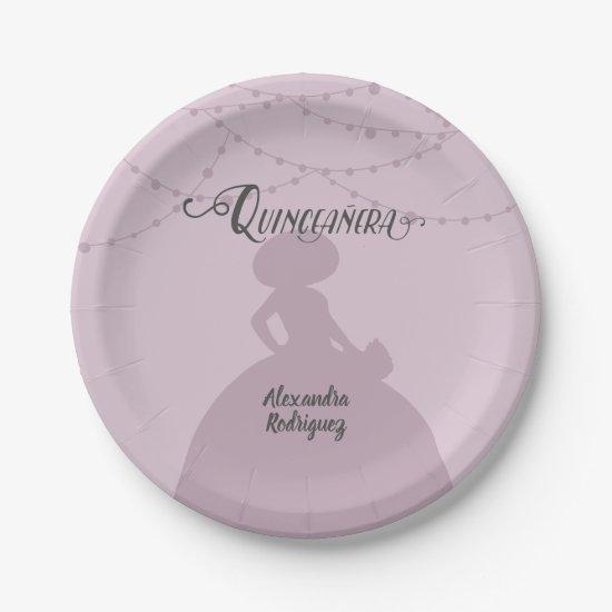 Sugared Plum Purple Charro Silhouette Quinceanera Paper Plates