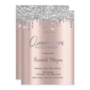 Sulver Glitter Drips Rose Gold Quinceanera