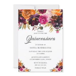 Summer Fall Burgundy Floral Fall Quinceanera Party