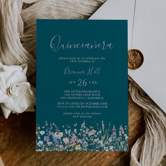 Summer Multicolor Wildflower Green Quinceañera