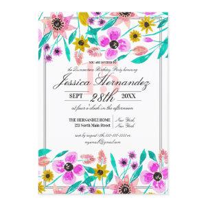 Summer Pink Yellow Floral Watercolor Quinceañera