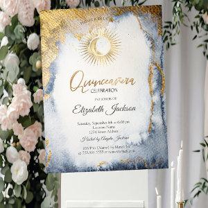 Sun,Moon,Stars Watercolor Gold Quinceanera
